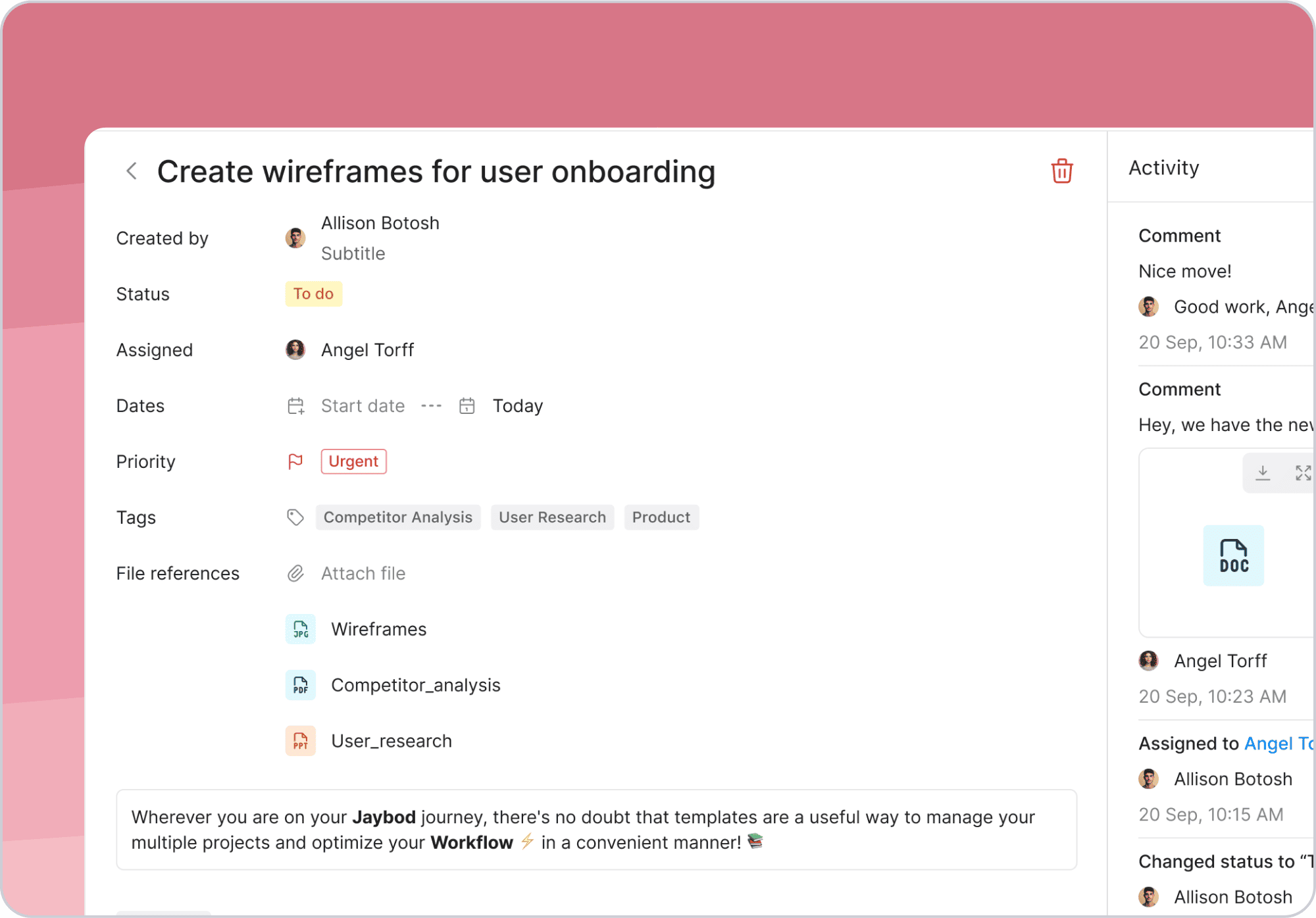 UI task detail for develop product