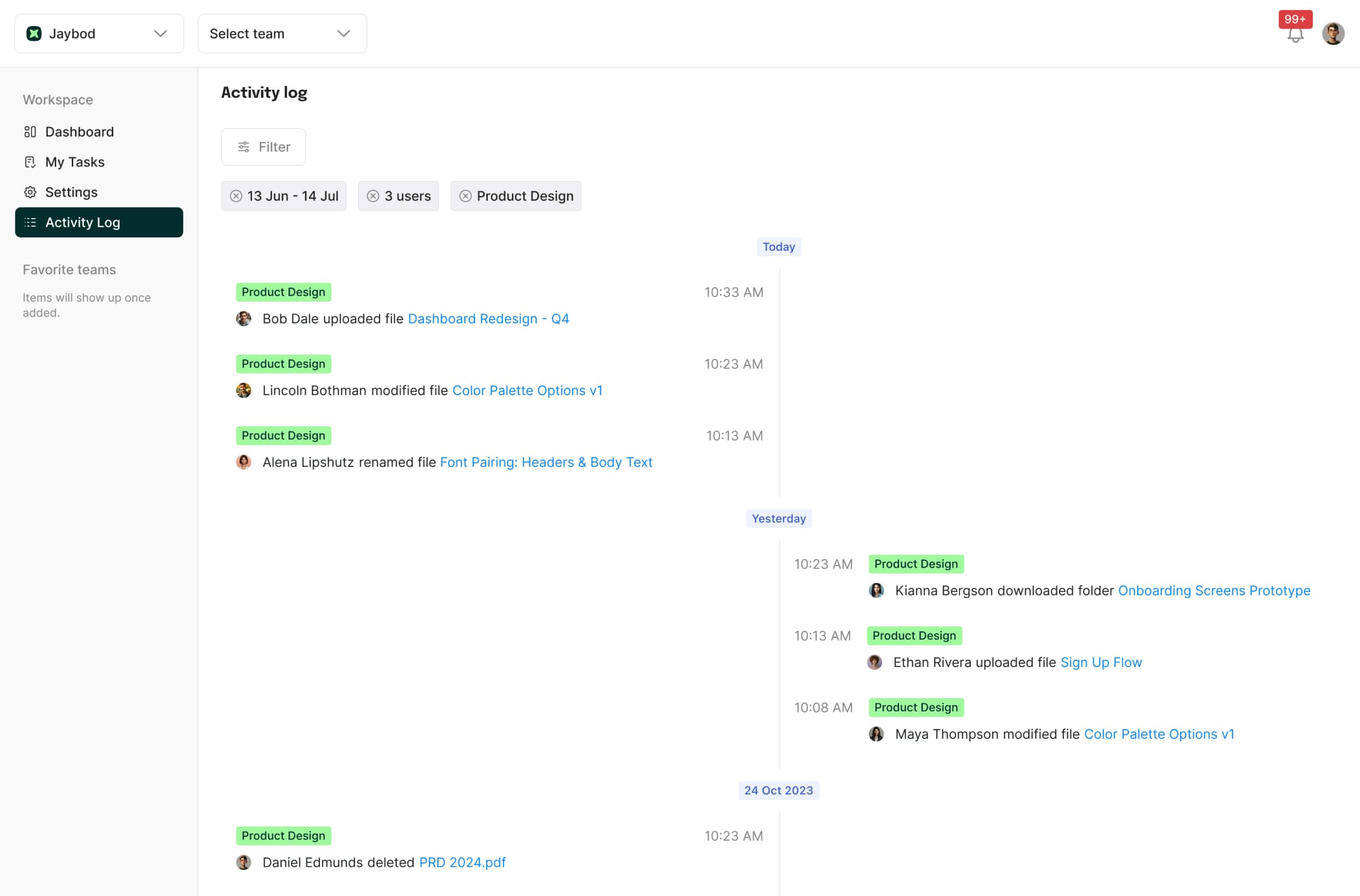 UI Jaybod - Activity Log