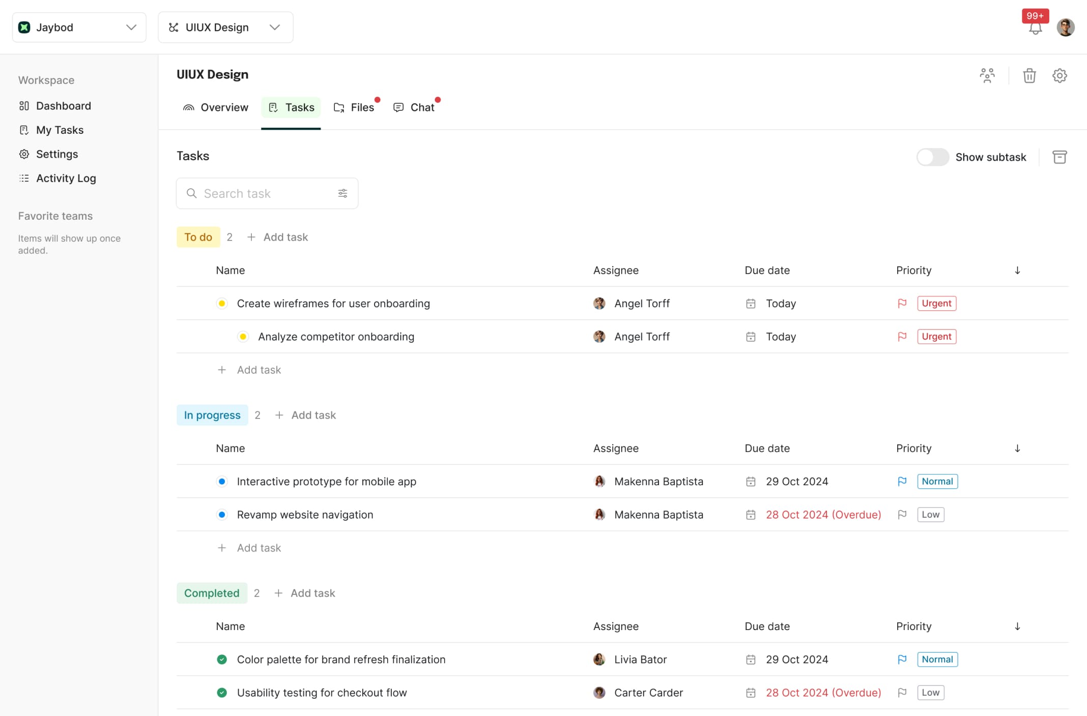 UI Design Jaybod - Task Management